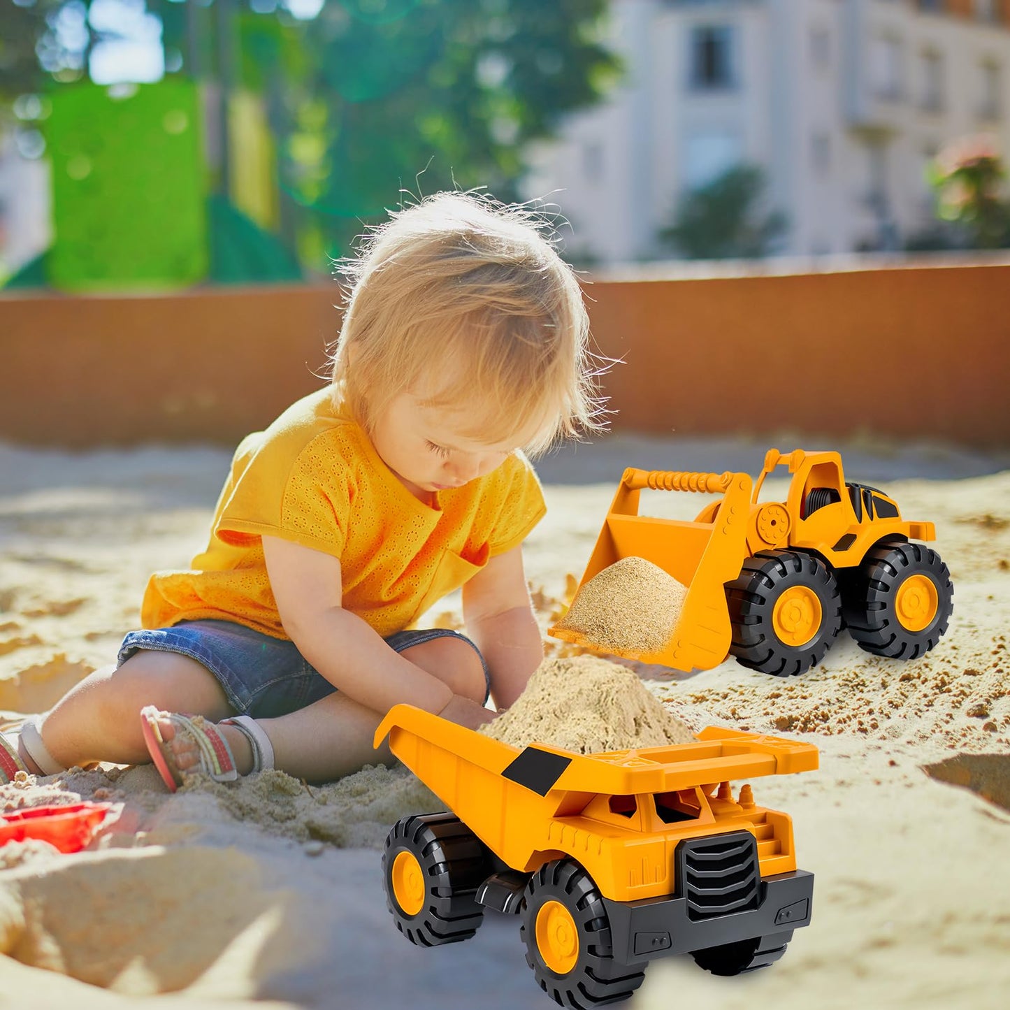 3 pieces of sand toy excavator sandbox, use dump truck excavator beach toy car, tires made of soft material, Spielstabil sand toy for 1-5 year old girl boy summer toy