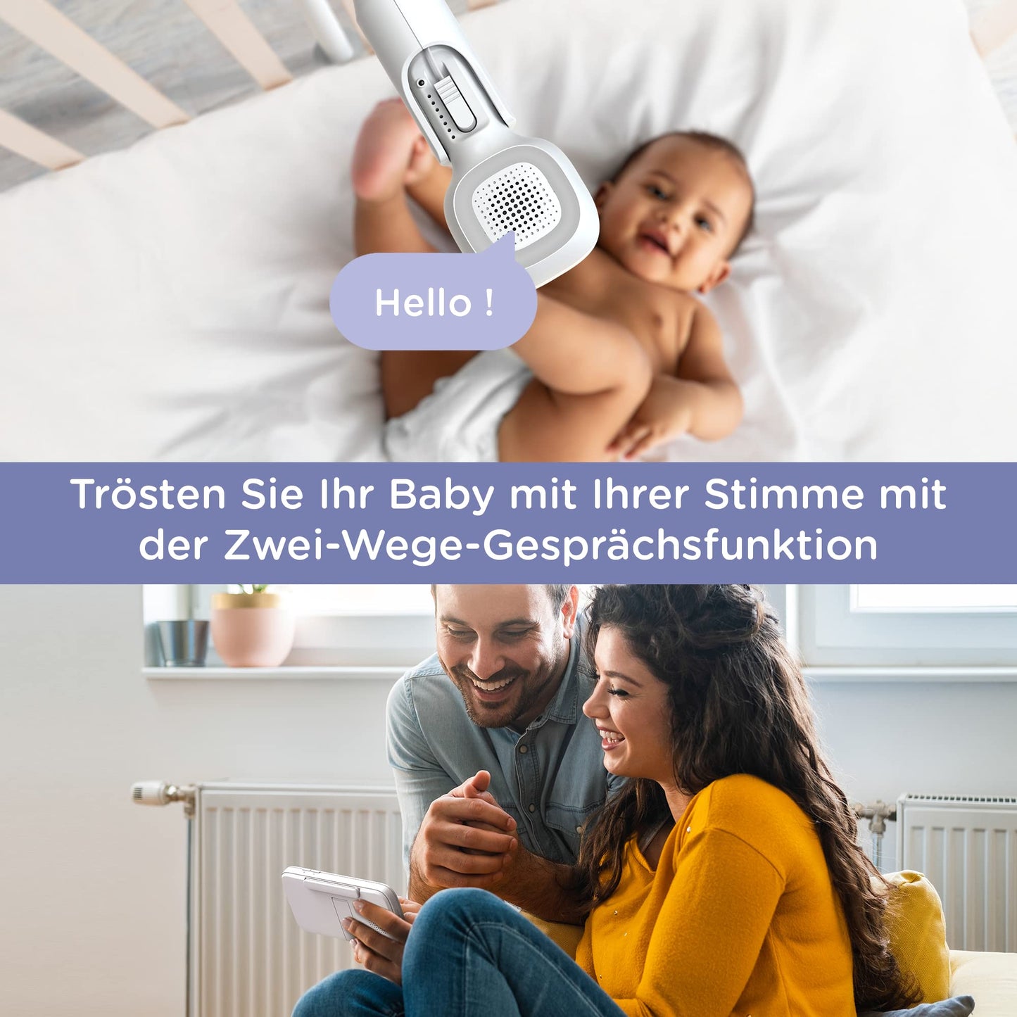 Hubble Connected Nursery Pal SkyView Baby Monitor comes with Camera, 5" Screen, Cot Mount, 7 Colour Night Light, Infrared Night Vision, Two-Way Call, Room Temperature Sensor, and smartphone app.