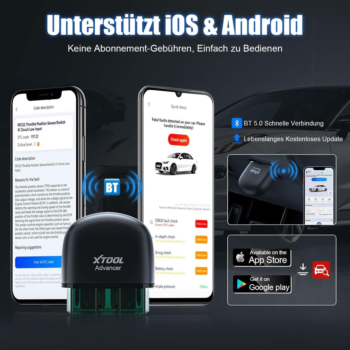 XTOOL AD20 Pro OBD2 diagnostic tool car scanner All System Scan, OBD2 code reader with DTC definition, Oil reset, 13+ languages, voltage detection, lifelong free updates, for iOS and Android.