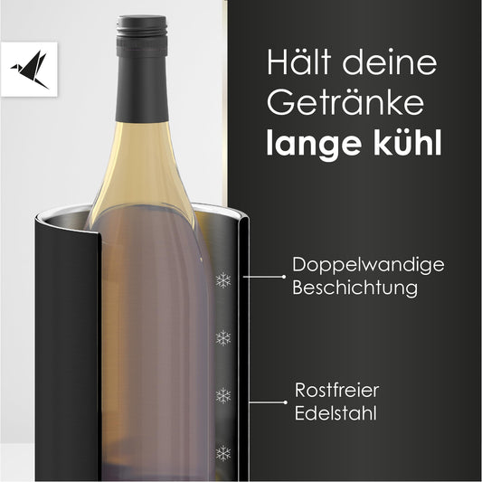 Beyond bottle cooler for wine, champagne, and sparkling wine bottles. Double-walled stainless steel champagne cooler - wine cooler, beverage cooler ideal for long outdoor wine nights in the garden (black stainless steel).