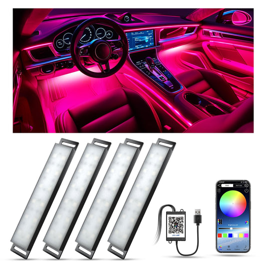 YiLaie car interior lighting LED with APP control and 16 million colors, music mode, color memory, car interior accessories, gifts for men and women, DC 5V