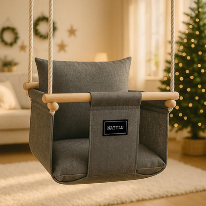 NATILU® Baby Swing Set Indoor Outdoor | Baby Swing | Baby swing Indoor | Wooden Kids Swing | Wooden Swing for Children | Swings for Door Frames (Silver)