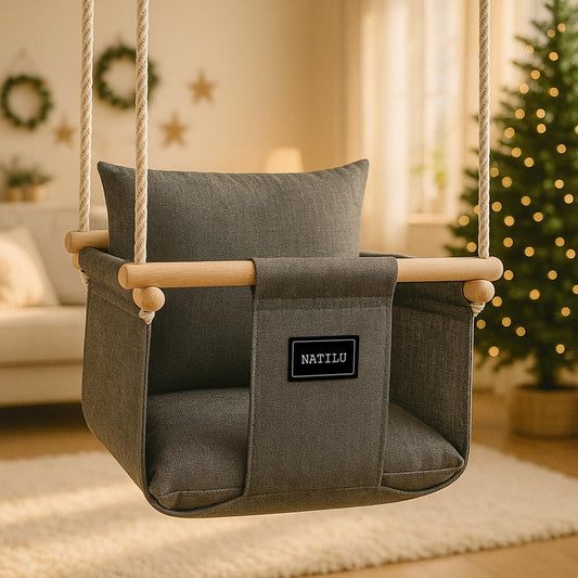 NATILU® Baby Swing Set Indoor Outdoor | Baby Swing | Baby swing Indoor | Wooden Kids Swing | Wooden Swing for Children | Swings for Door Frames (Silver)