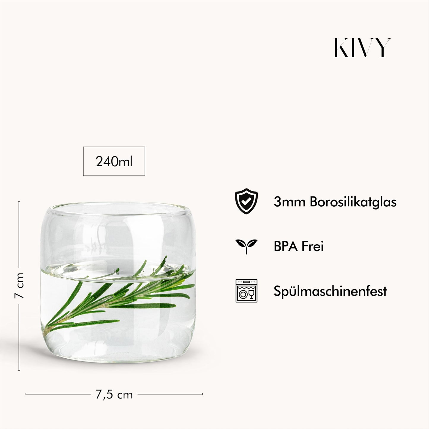 KIVY Glasses Set [4x 240ml] Made from high-quality borosilicate glass - Aesthetic Matcha Drinking Glasses Modern - Water Glasses - Small Water Glass - Iced Coffee Glasses - Dishwasher safe