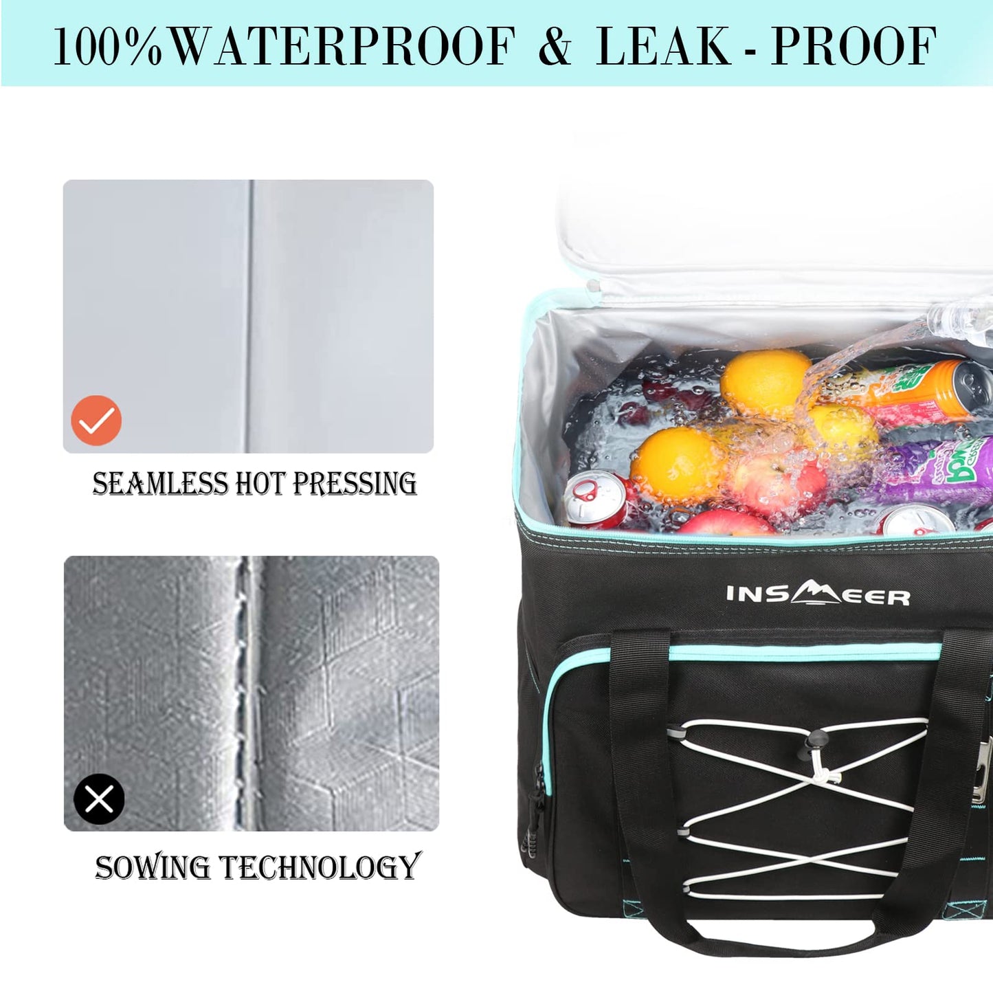 INSMEER Large 55L Cooler Bag, 90 Cans Foldable Cooler Bag, Leakproof & Waterproof Insulated Bag with Bottle Opener XXL Picnic Bag/Shopping Bag for Trip, Camping, Beach