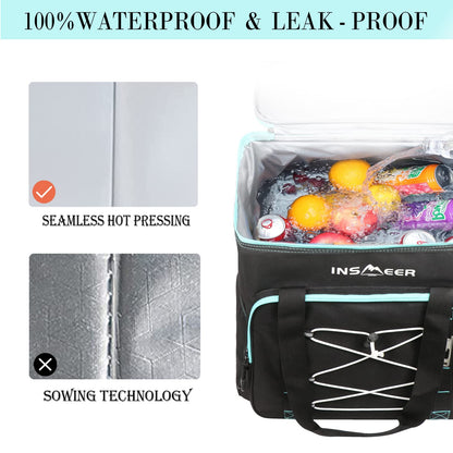 INSMEER Large 55L Cooler Bag, 90 Cans Foldable Cooler Bag, Leakproof & Waterproof Insulated Bag with Bottle Opener XXL Picnic Bag/Shopping Bag for Trip, Camping, Beach