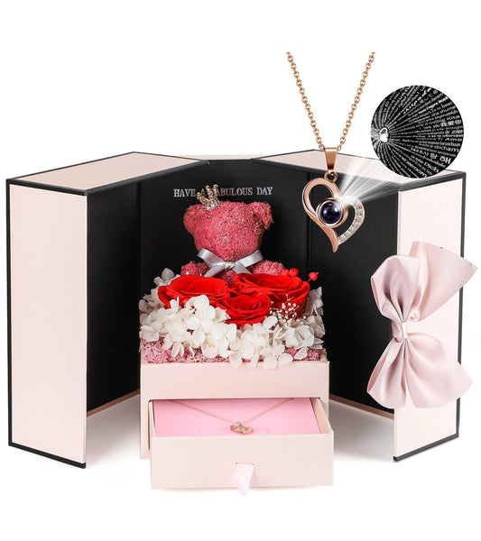 As a mother of a son, Eternal Rose with I Love You in 100 Languages Necklace, Infinity Rose Gift Box for Grandma, Girlfriend, Wife on Mother's Day.