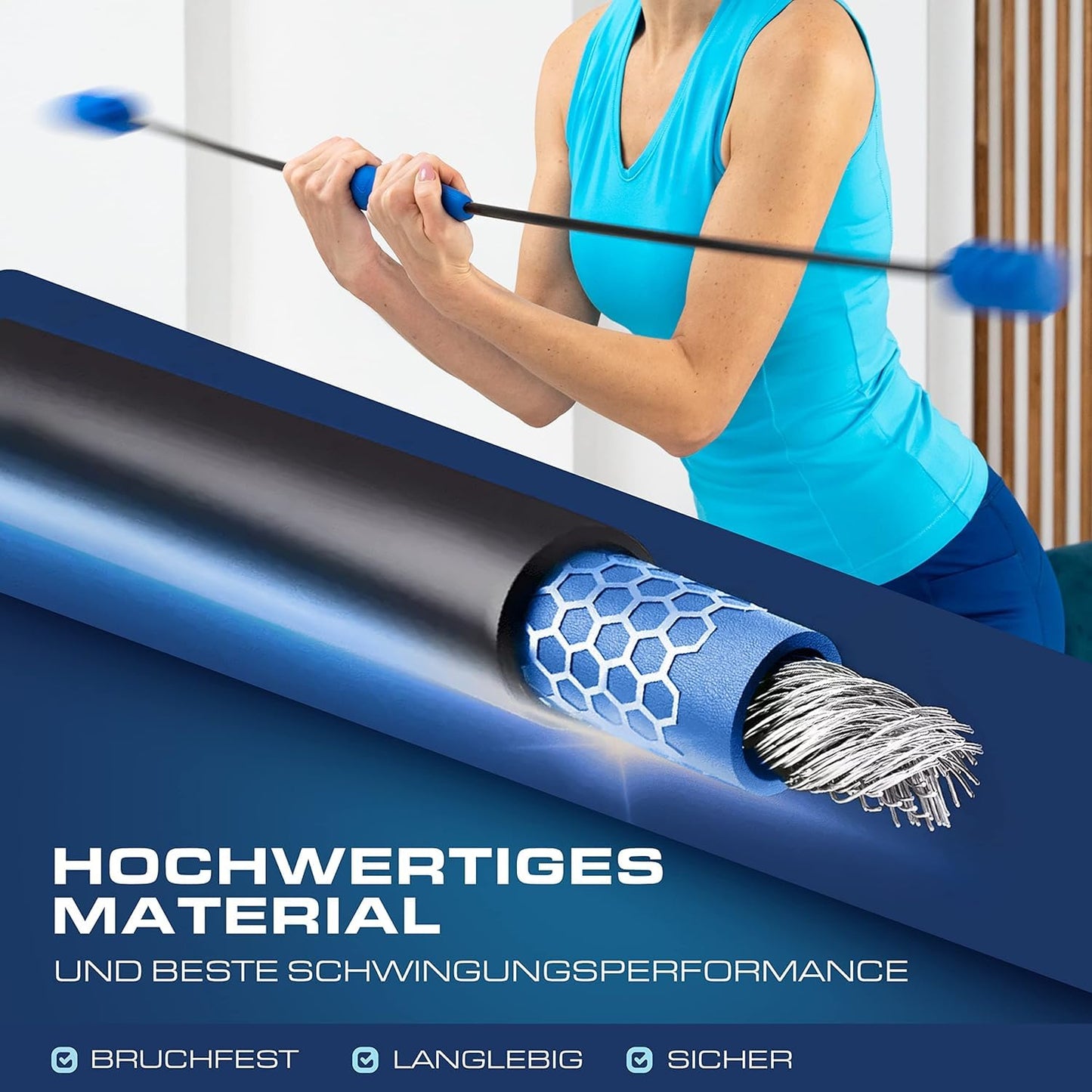 ELANI Swinging Stick - Adjustable resistance & ergonomic grip - highly durable gymnastics stick, also suitable as physiotherapy accessory, Swinging Sticks, Swinging Stick Fitness Winner, Flex Stick.
