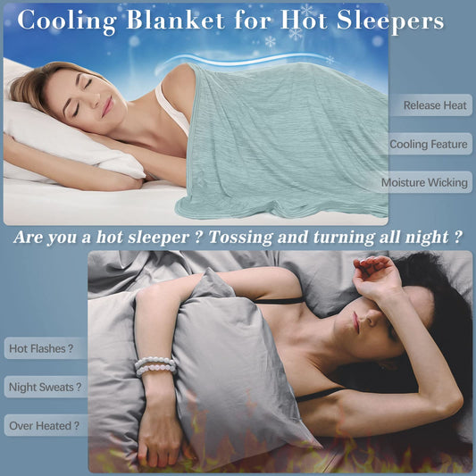 Luxear self-cooling blanket, Arc-Chill Q-Max 0.5 cooling blanket, 2 in 1 double-sided thin summer blanket cotton, cooling blanket for people bedspread baby blanket cuddly blanket, 130 x 170 cm-green