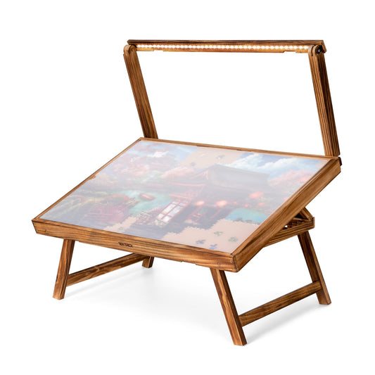 Tektalk Puzzle Table with LED light, wooden puzzle board with 5 adjustable angles, puzzle table with foldable legs and cover for puzzle storage, fits up to 1000 puzzle pieces.