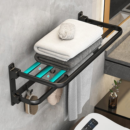 Towel holder without drilling in matte black, self-adhesive bathroom towel holder, wall-mounted towel holder with 5 towel hooks, bath towel holder, towel rack for bathroom kitchen, 58cm, aluminum.