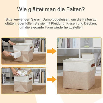 Mangata fabric storage cube 4-pack, 30x30x30cm storage basket for bedroom, craft room, kids room ▏ Light Khaki&White