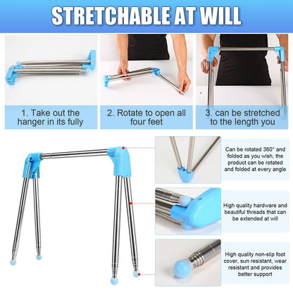 Folding Portable Clothes Rack, Extendable Clothes Pole, Adjustable Travel Clothes Stand, Lightweight Clothes Rack for Travel, Dance, Camping, Laundry