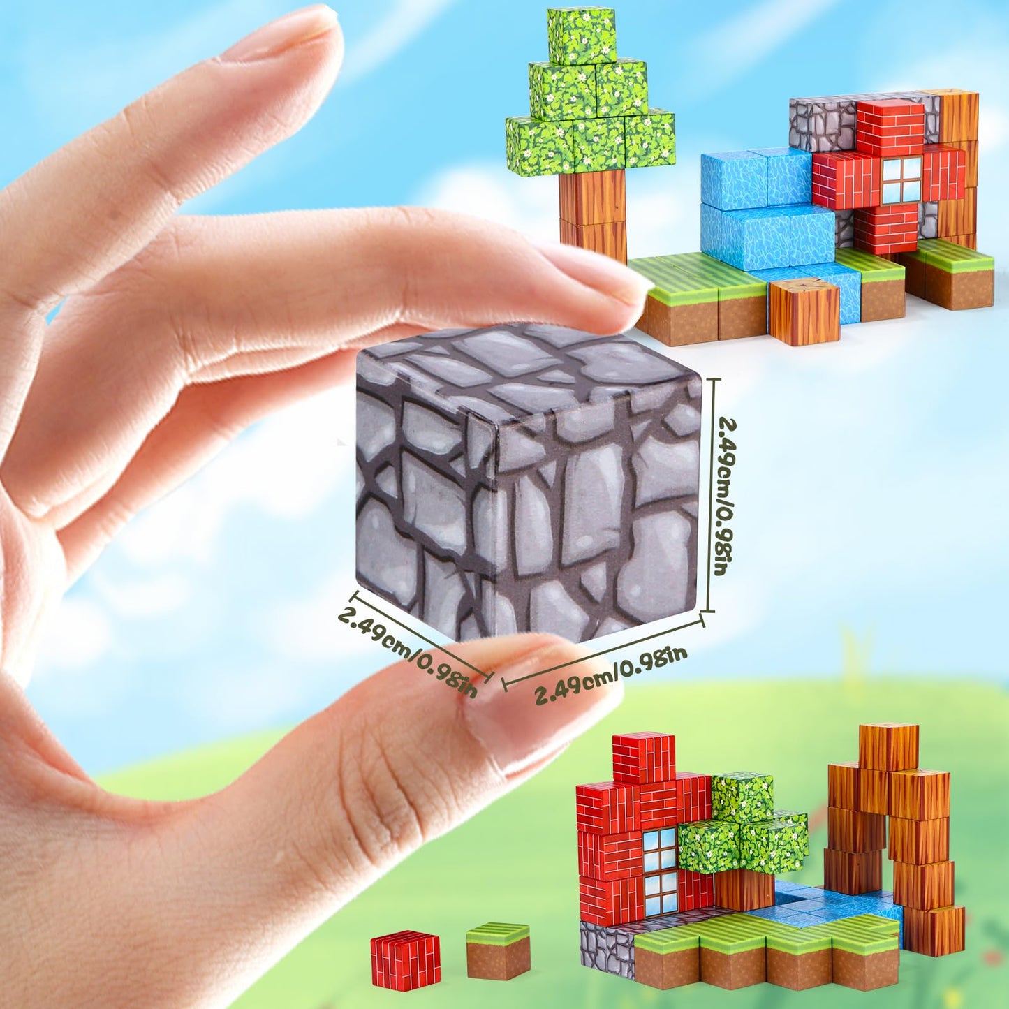 Azyvum Magnetic Building Blocks, 64 Pieces Magnetic Building Blocks for Kids, Forest World Montessori Sensory Cube for Toddlers, Magnetic Birthday Gifts for 3-10 year old boys and girls.