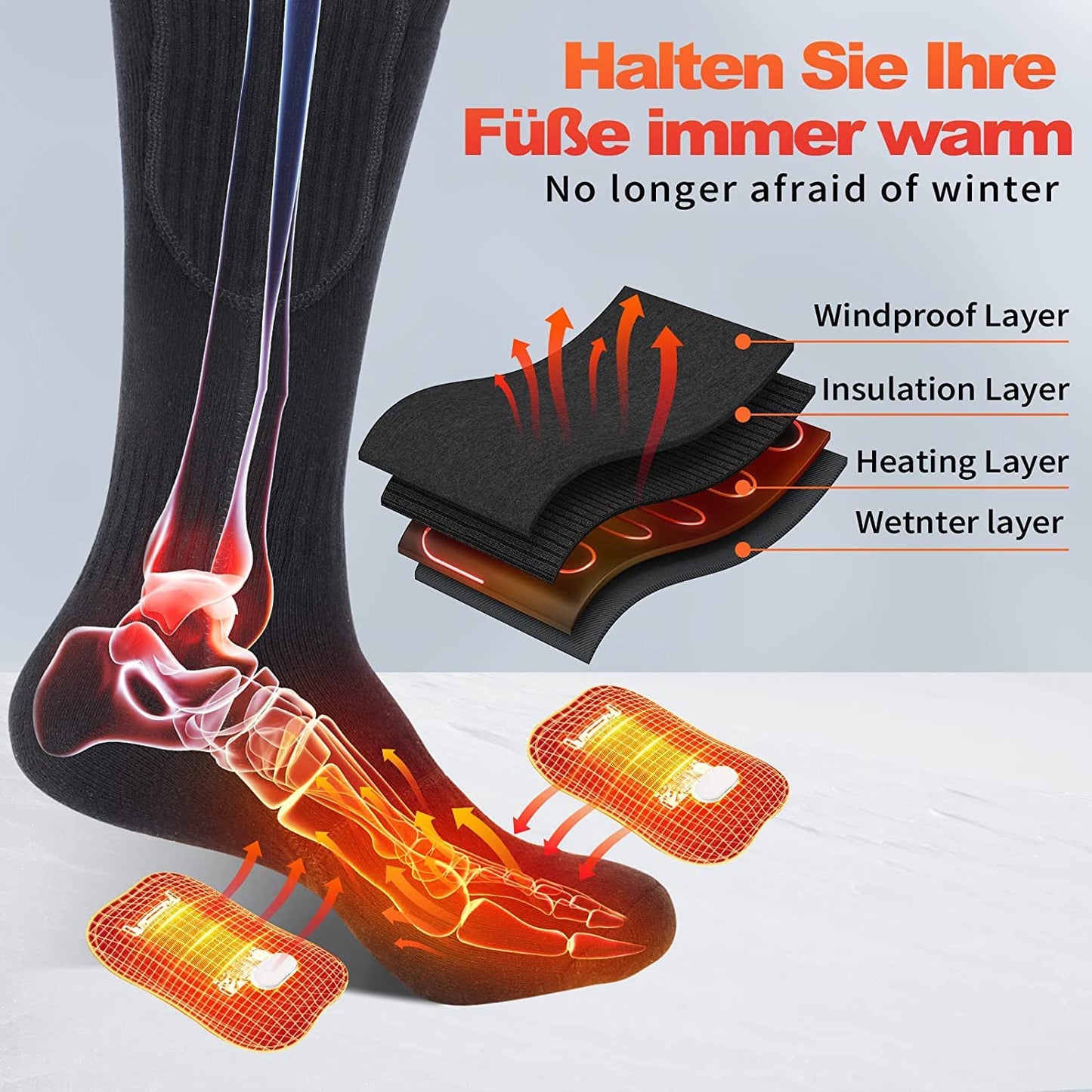 Heated socks, 5V/5000mAh Heated Socks Men Women Foot Warmer Heated Socks with 4 Adjustable Temperature, Electric Foot Warmer Warm Socks for Winter Outdoor Camping Fishing Hiking (L)
