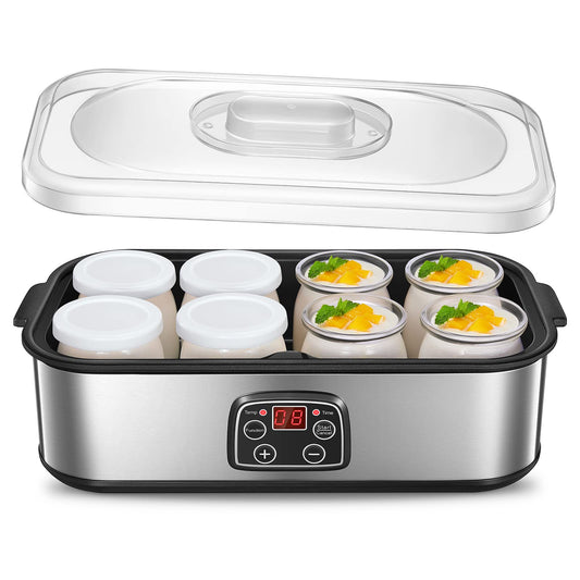Yogurt maker, Greek yogurt machine with 8 jars/lids, One-touch display: Perfect for organic, sweetened, flavored, plain, or sugar-free options for babies, kids, and parfaits.