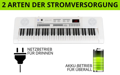 McGrey 6170 WH Battery Keyboard - 61 keys keyboard with built-in battery - 200 sounds and rhythms - MP3 player via USB stick - Accompaniment and learning function - Includes microphone - White