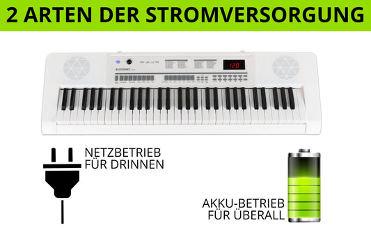 McGrey 6170 WH Battery Keyboard - 61 keys keyboard with built-in battery - 200 sounds and rhythms - MP3 player via USB stick - Accompaniment and learning function - Includes microphone - White