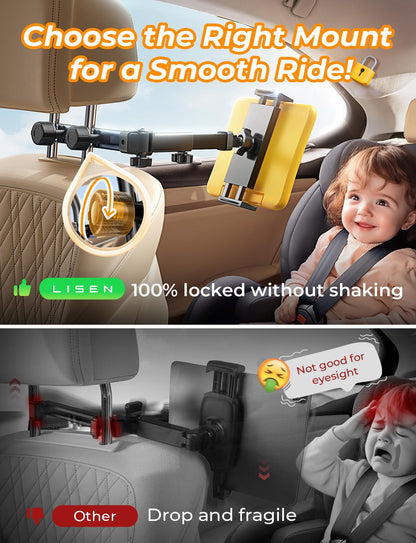 LISEN iPad Tablet Holder Car Center, Universal Car Phone Holder Organizer Accessory Interior Extendable Car for Tablet Holder Car Travel Accessory for iPad Air/Samsung/and 4.7-11 Inch
