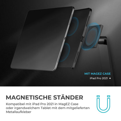Pitaka Magnetic Tablet Stand - Adjustable holder with 15W wireless charging for iPad Pro and all tablets [MagEZ Stand] - Premium holder compatible with MagEZ Case 2 - Black