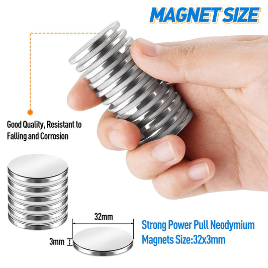 Grtard 12 pieces Strong, 30 x 3 mm 8 KG Pull Neodymium Magnets Extra Strong, Fridge Magnets with Double-sided Adhesive, Powerful Magnets Permanent Rare Earth Magnets for Whiteboard, Tool, Craft