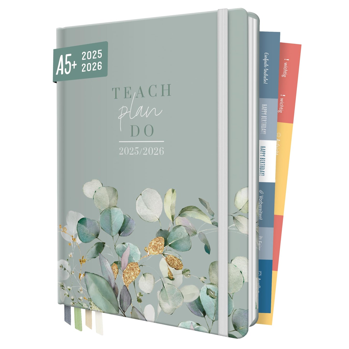 Häfft® Teacher Planner 2025/2026 A5 + "Minty Leaves" Hardcover Teacher Calendar/School Year Planner with 236 pages, stickers and more - sustainable & eco-friendly