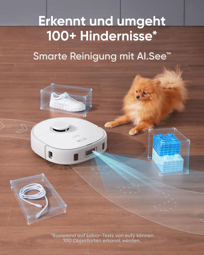 eufy X10 Pro Omni robotic vacuum with mopping function & docking station, all-in-one station, 8,000Pa, auto empty/refill, 2× auto lift mop with auto wash/dry, active obstacle avoidance (white)