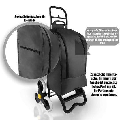BigDean shopping trolley with stair climbing function, cooler compartment & 6 large wheels - 40L foldable black - shopping cart shopping roller cooler bag shopping bag stair climber