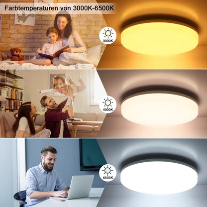 RGB LED ceiling light dimmable with remote control, 36W 3600LM ceiling lamp color change with 7 colors, IP54 waterproof bathroom light for living room, bedroom, children's room, bathroom hallway φ33*4.8cm