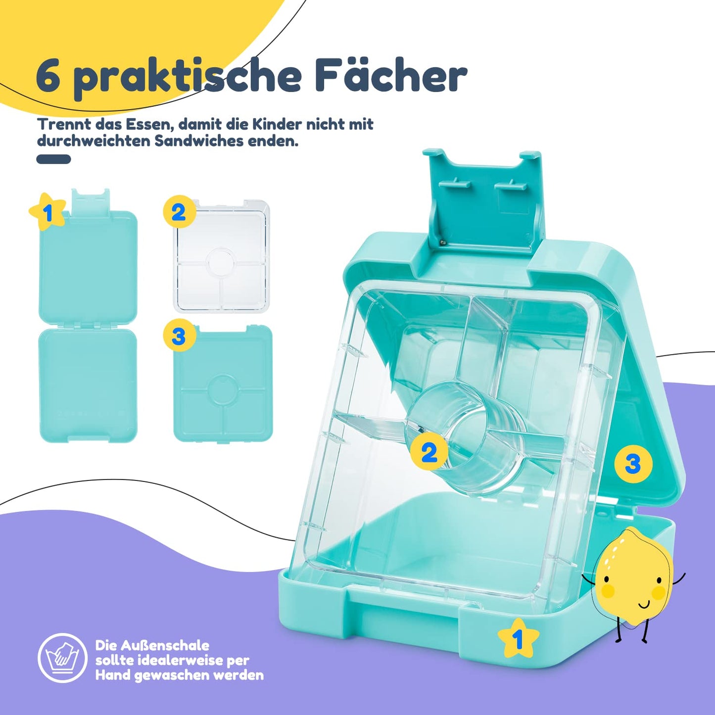 ChompChow Easy kids lunch box with compartments, Colorful divided & leak-proof, BPA-free lunchbox for preschool/daycare, Bento Box, Secure snack box lunch box