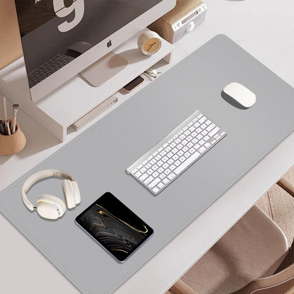 BLESWIN Desk Pad - Double-sided cork and leather desk pad, mouse & keyboard mat, non-slip desk protector for computer and laptop (light gray, 140x43CM)