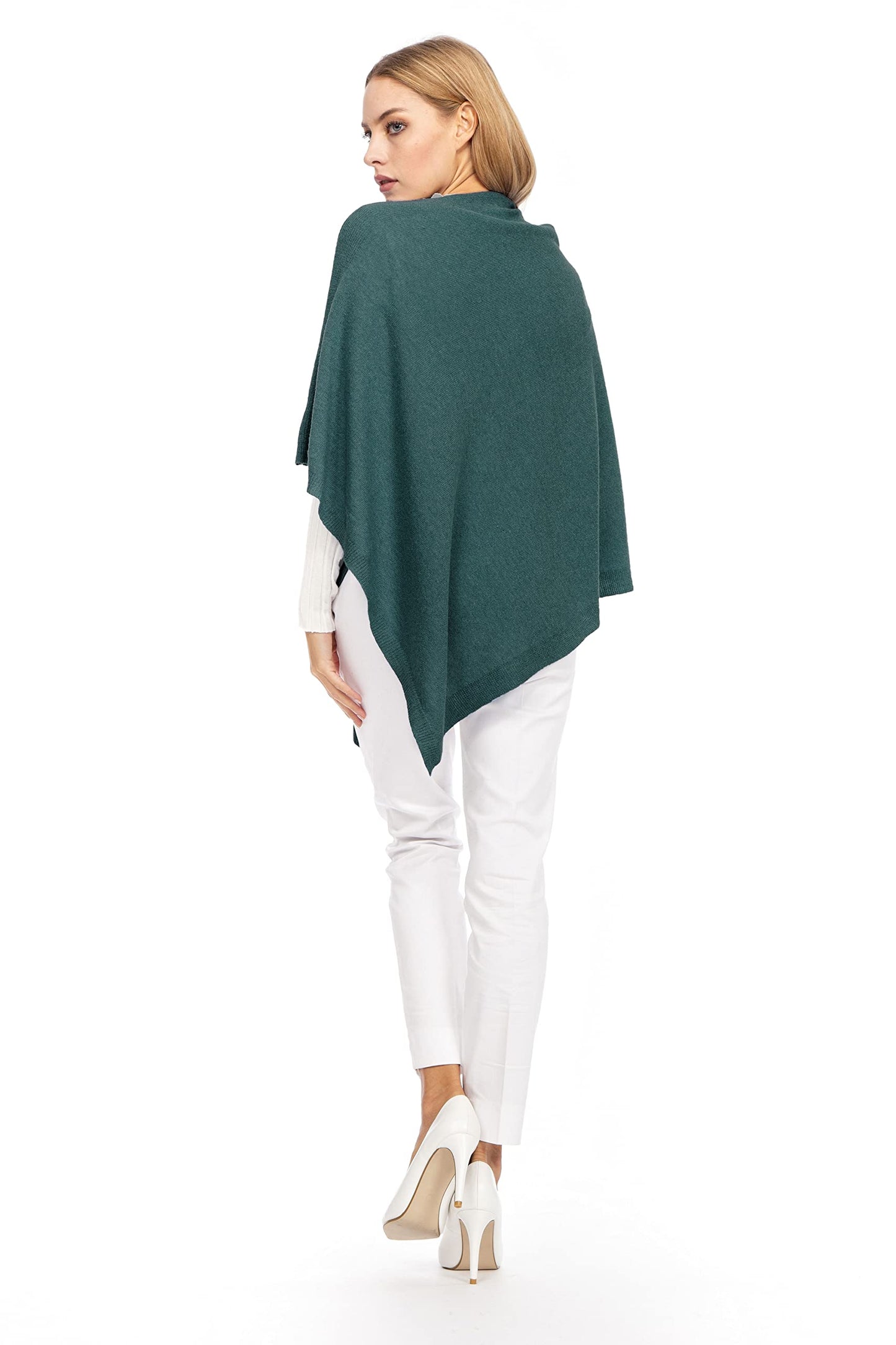 Navy Cashmere - Cashmere blend poncho for women, delicate and soft, made from cashmere (Green Green)