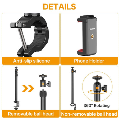 ULANZI LS02 Camera Table Stand, 44cm-105cm Adjustable, Overhead Tripod for Streaming & Gaming, Light Stand with Boom Arm, Clamp Stand with 360° Ball Head for Camera/Ring Light