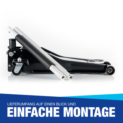 NTG Hydraulic Jack 3T - TÜV Certified - (75-505mm lifting height) Low profile with double cylinder Extra Stable Professional Trolley Jack 3000kg flat for SUV & lowered cars automotive vehicle (Black)
