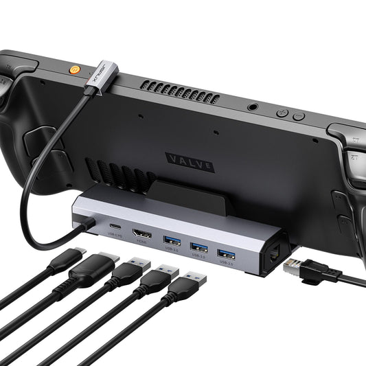 JSAUX Upgraded Steam Deck Dock, 6-in-1 docking station for Valve Steam Deck/OLED/ASUS ROG Alloy X/Lenovo Legion Go (S/2)/MSI Claw, HDMI 4K@120Hz, three USB 3.0, Gigabit Ethernet, 100W charging - HB0603.