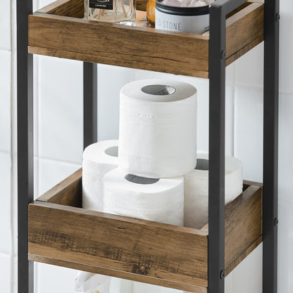 SoBuy bathroom cabinet with 3 sturdy shelves, narrow MDF bathroom cabinet, bathroom furniture commode up to 30kg capacity, freestanding wood-colored bathroom shelf for small bathrooms 28x20x74cm FRG226-F