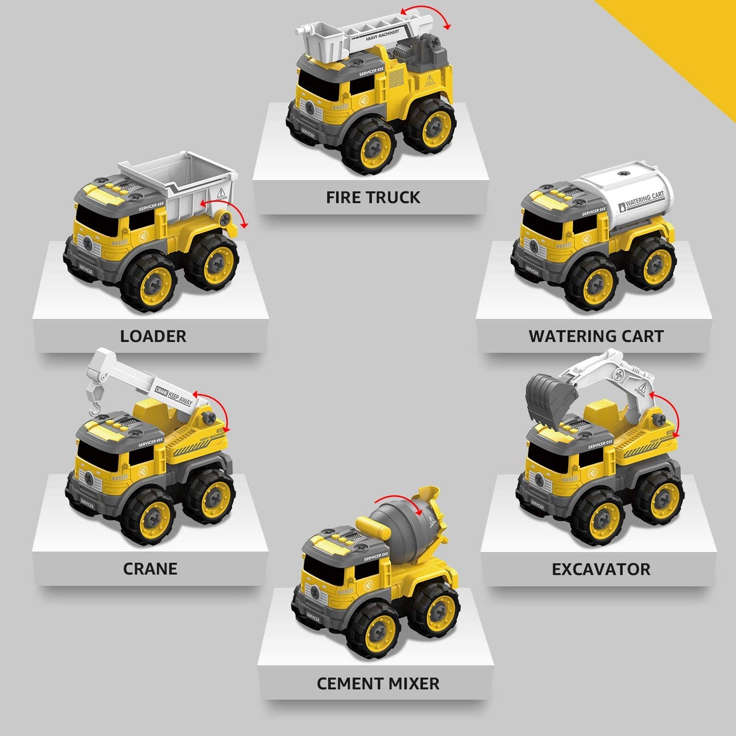 Remote-controlled excavator and tractor toy set for children from 3 years, DIY RC construction vehicles with crane, light & sound - Perfect as a gift for siblings.