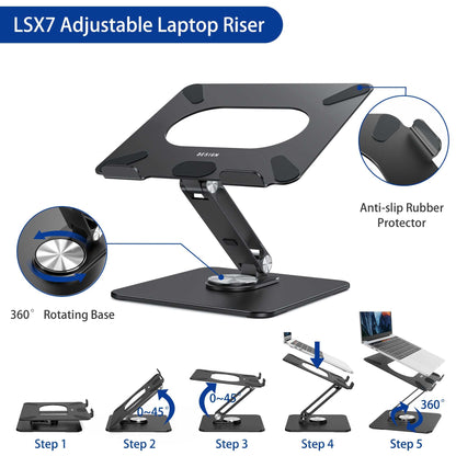 BESIGN LSX7 Laptop stand with 360 Rotating Base, Adjustable ergonomic Notebook Stand, Laptop stand compatible with 10-15.6" Laptops (Black)