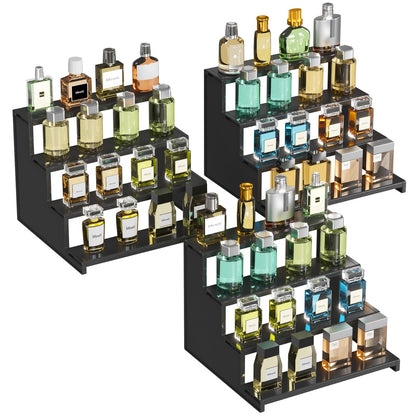 Lifewit Black multifunctional tiered display shelf for colognes, figurines, skincare, collectibles, for makeup room, living room, bedroom, bathroom, 30.5cm, 3 Pack