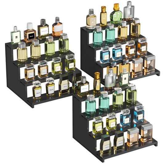 Lifewit Black multifunctional tiered display shelf for colognes, figurines, skincare, collectibles, for makeup room, living room, bedroom, bathroom, 30.5cm, 3 Pack