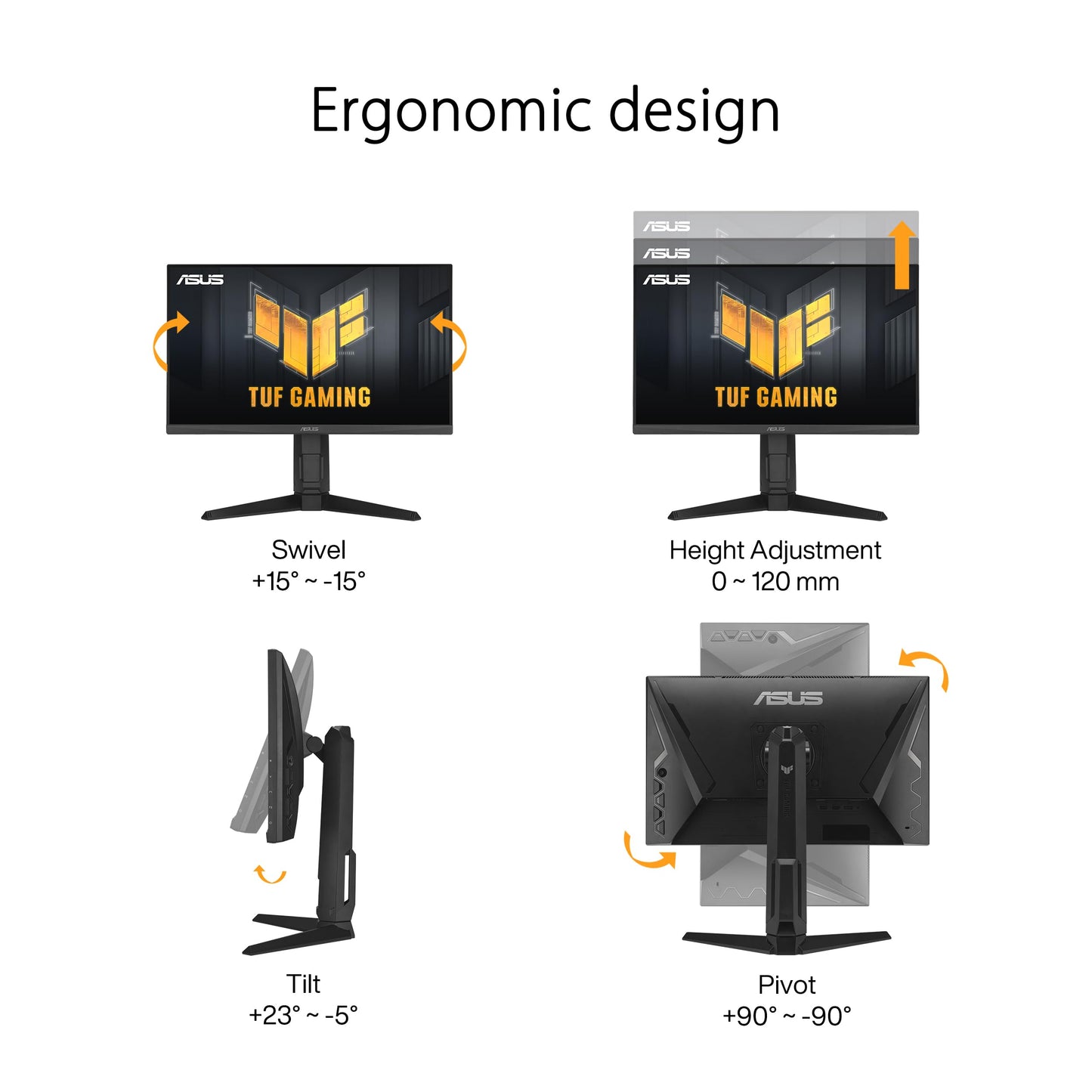 ASUS TUF Gaming VG249QL3A - 24-inch Full HD monitor - 180 Hz, 1ms GtG, G-Sync, FreeSync, AdaptiveSync, ELMB, GameFast Input - Fast-IPS panel, 16:9, 1920x1080, DP, HDMI, ergonomic, speaker