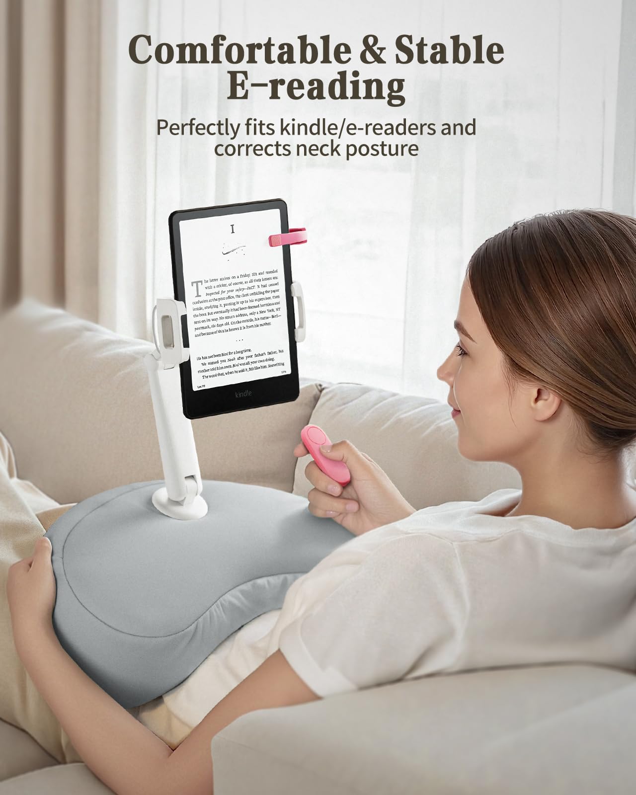 SAIJI Tablet Pillow Holder, 360° Adjustable Kindle Holder iPad Stand Bed with Flexible Dual Axis Arm, Tablet Mount for iPad, iPhone, Kindle and all devices from 4.7"-15.6" (Gray)