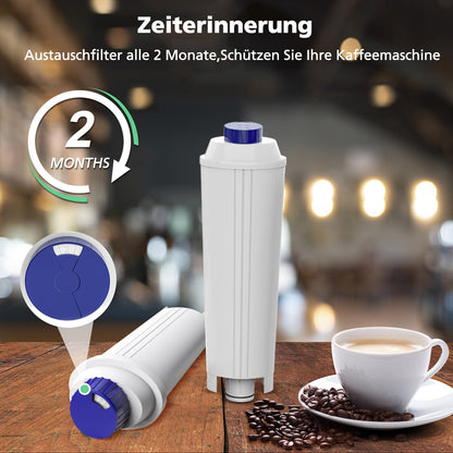 6 pieces of water filters for Delonghi, compatible with Delonghi DLSC002. Water filter cartridges suitable for Delonghi Magnifica S, ECAM, ESAM, ETAM, EPAM, Primadonna coffee machines.