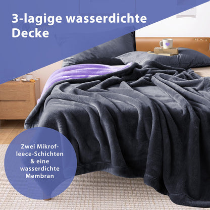 YISURE waterproof blanket Grey 200x150 cm for adults, Washable Grey and Purple Blankets for Sofa Couples Intimacy, Queen Size Reversible Leak-Proof Protective Cover Couch-Bed Cover
