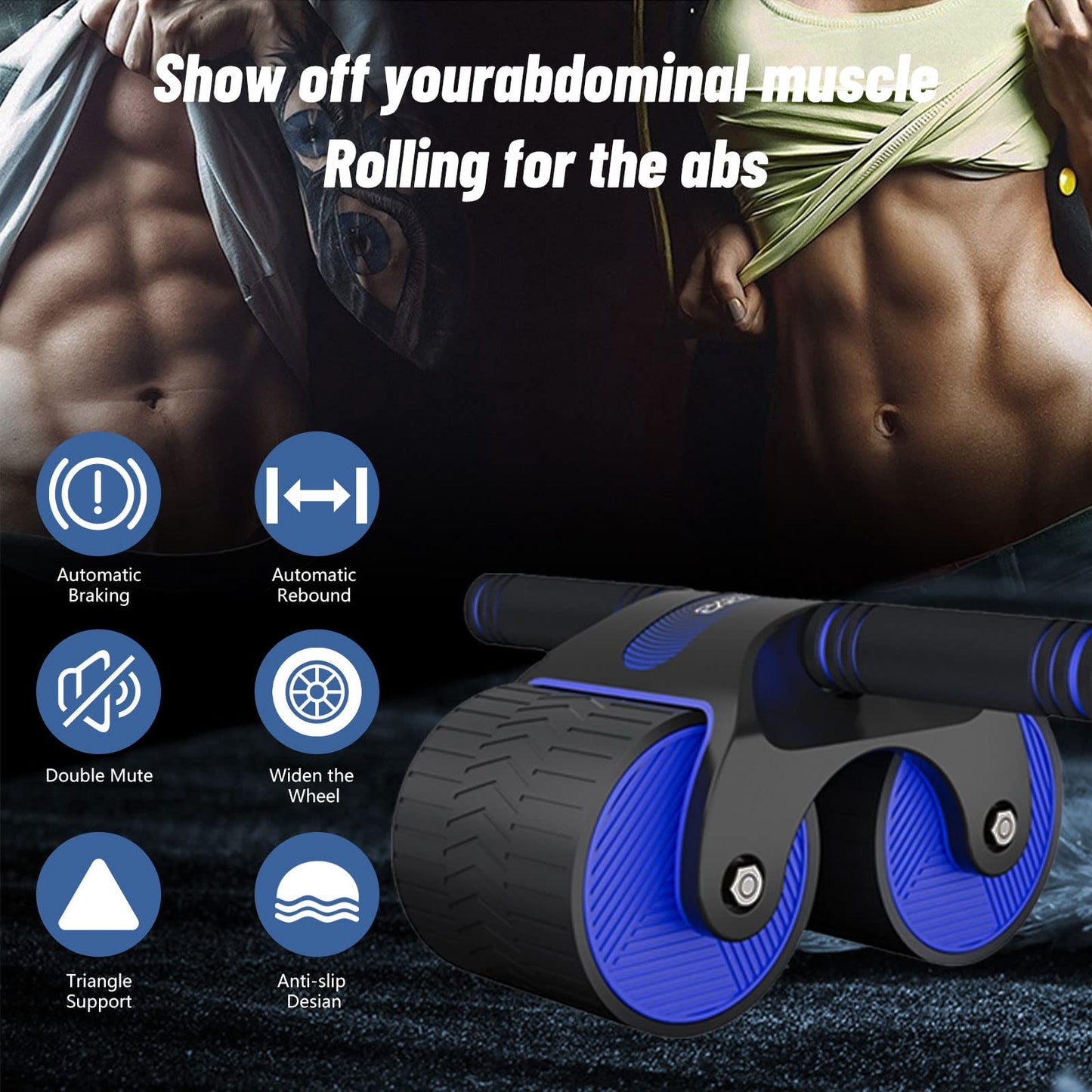 Automatic Rebound Abdominal Wheel, AB Roller, Ab Wheel, Core Roller Abdominal Trainer, Ab Roller for Core Training with Stable Dual Wheels and Automatic Rebound (Blue)