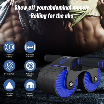 Automatic Rebound Abdominal Wheel, AB Roller, Ab Wheel, Core Roller Abdominal Trainer, Ab Roller for Core Training with Stable Dual Wheels and Automatic Rebound (Blue)