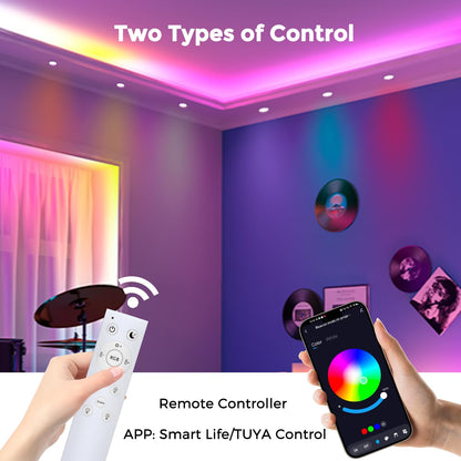 6-pack LED recessed lights RGBW dimmable 10W with remote control, recessed lights Bluetooth APP color changing RGB+Warm White +Cool White ceiling spotlights, Round LED downlight 230V for living room, bedroom
