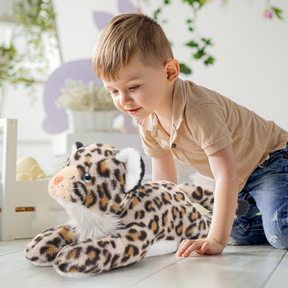 MorisMos 45cm Giant Leopard Stuffed Animal XXL with 3 plush babies in the belly, large lying plush cheetah Leopard XXL, Fluffy plush toy leopard teddy gift for kids