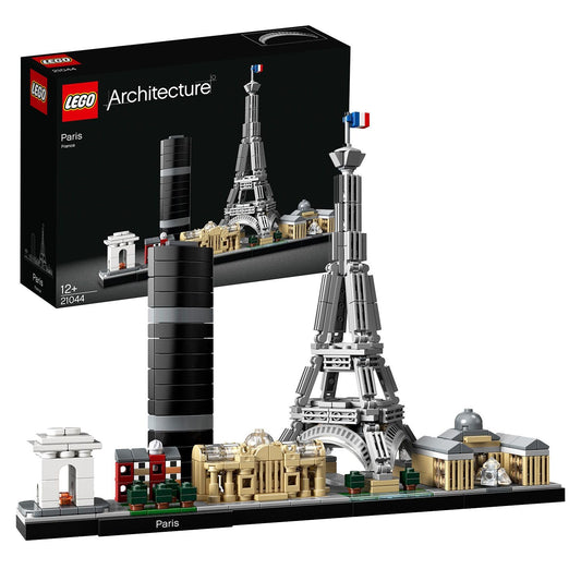LEGO Architecture Paris, model kit featuring Eiffel Tower, Champs-Élysées, and Louvre model. Skyline collection for home or office decor. Great gift idea for collectors, men, and women. Item number 21044.