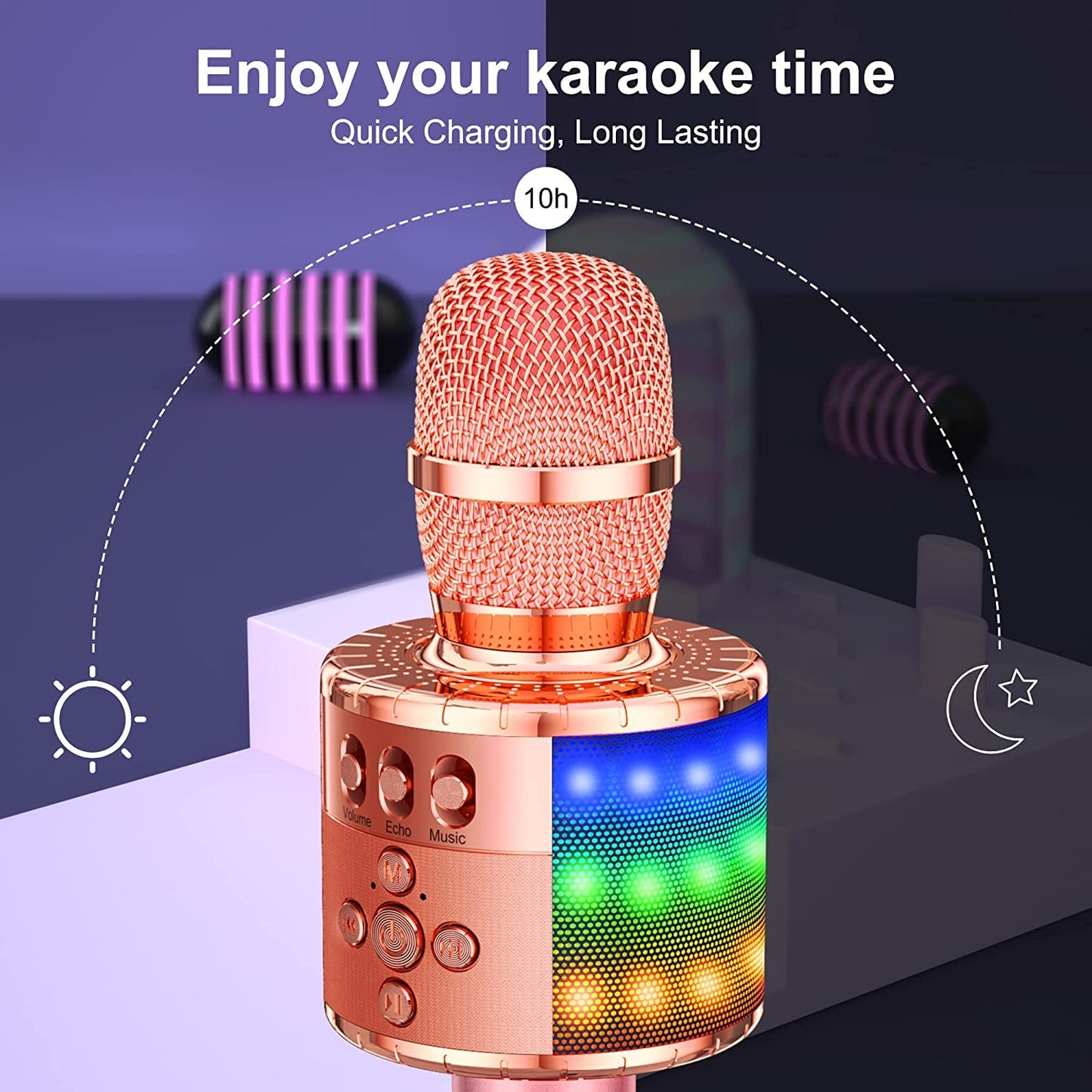 BONAOK Kids Karaoke Microphone, Singing Microphone For Kids, Home KTV Bluetooth Karaoke Machine, Portable Kids Karaoke Microphone Machine, Party Speaker for Smartphone PC (Q78 Rose Gold Plus)